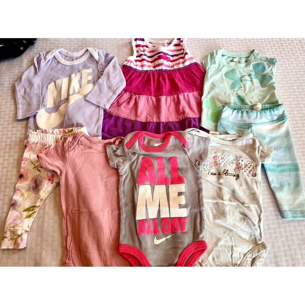 Nike Under Armour Baby Girl Clothes Bundle 0-6 Months 8pc Lot Floral Sporty